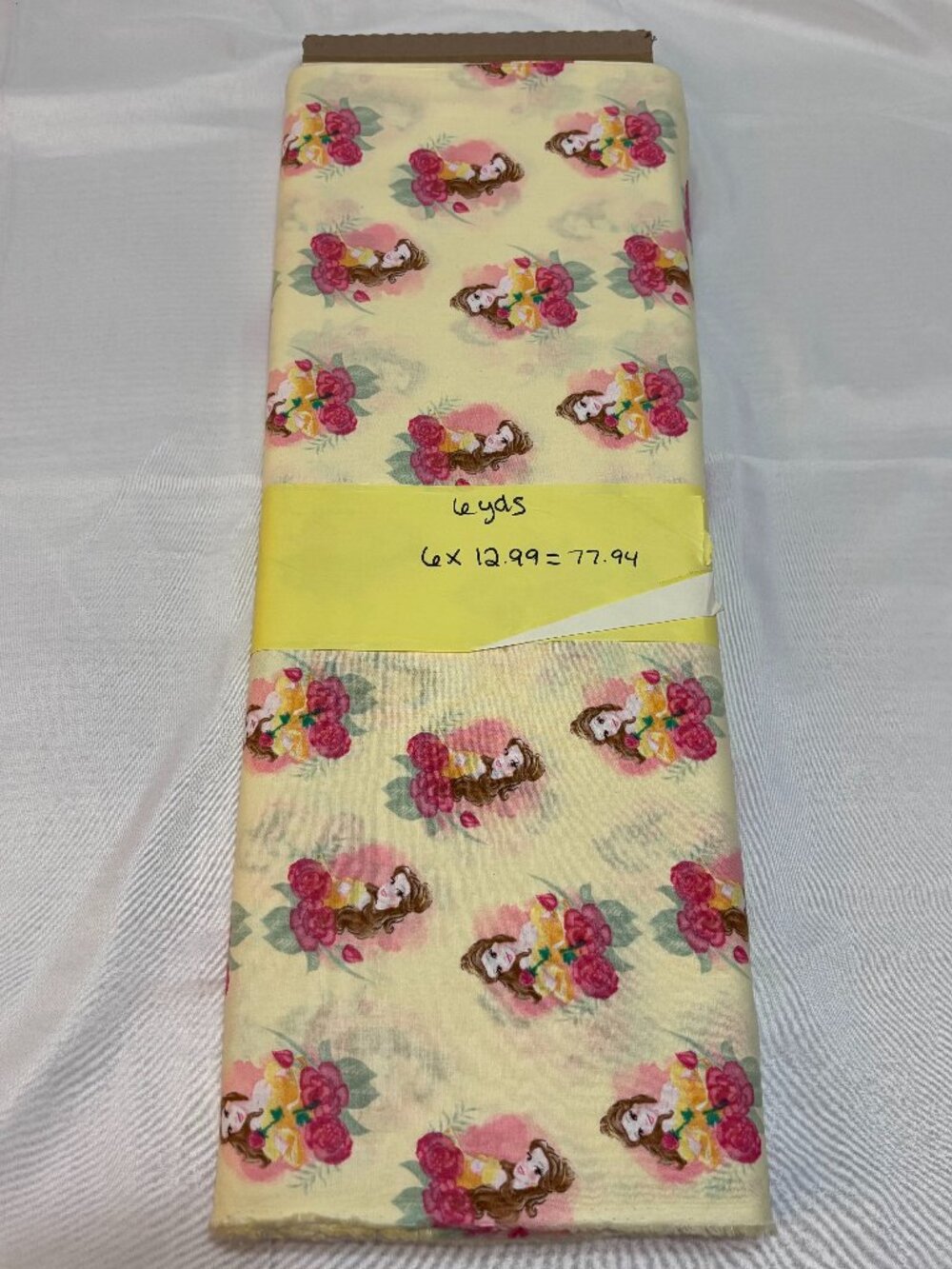 Disney Princess Belle Watercolor Rose Cotton Fabric 6 Yards x 43" Licensed